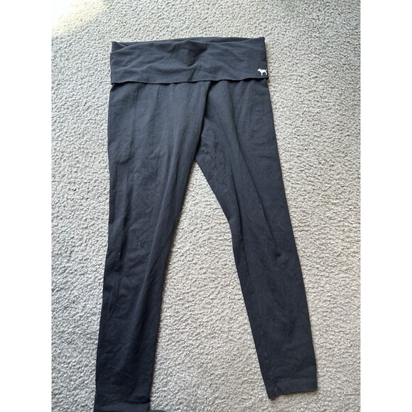 PINK Pants - Y2K Victoria's Secret PINK Vintage MED Black Foldover Yoga Pants Skinny